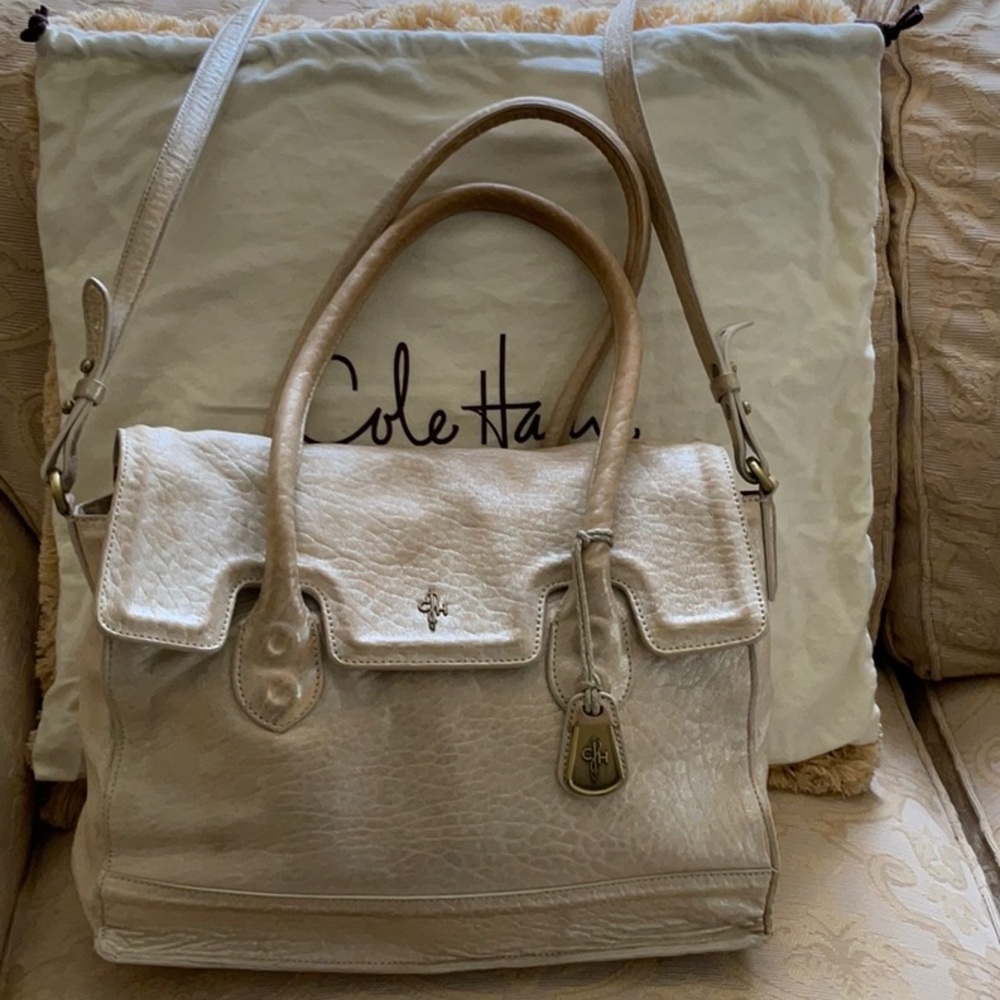 Cole Haan silver metallic leather satchel